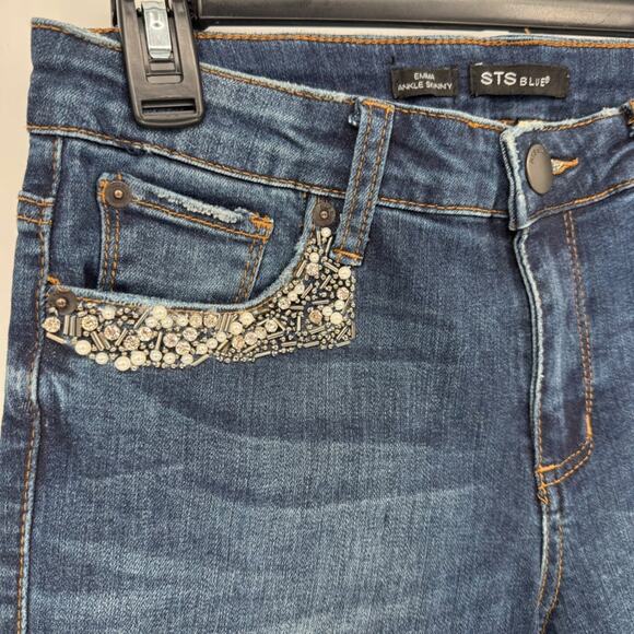STS Blue Emma Ankle Skinny Jeans Women  Distressed Embellished Pockets Size 27 - Picture 4 of 7